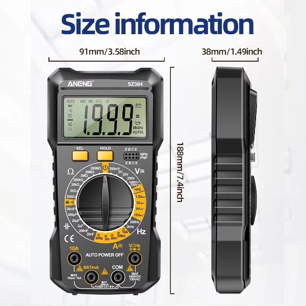 Jual Digital Multimeter Aneng Sz304 Count 1999 Ma Current Triode Bat ...