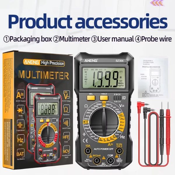 Jual Digital Multimeter Aneng Sz304 Count 1999 Ma Current Triode Bat ...