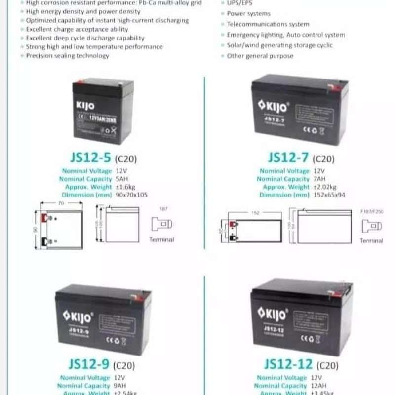 Jual Battery Kering Vrla Or Aki Kering Vrla Merk Kijo 12v 12ah Di