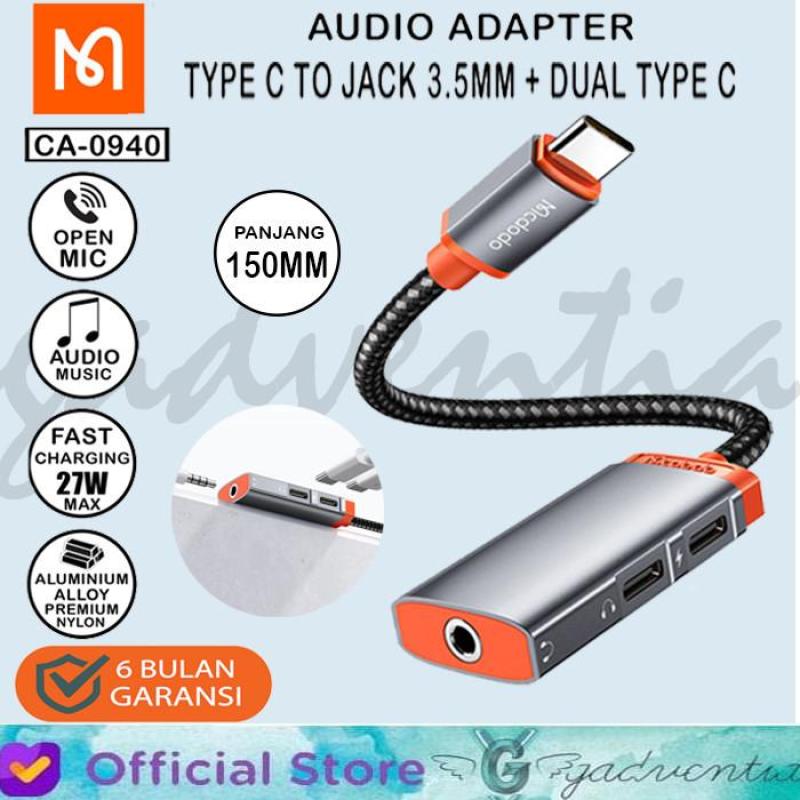 Mcdodo CA-0940 Kabel Audio Adapter USB C To Dual Type C Jack