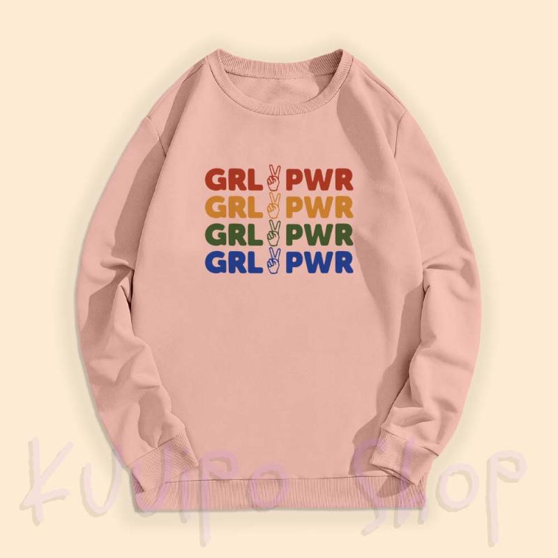 Sweater M XXL GIRL POWER GRL PWR RAINBOW Japan Korean Sw Basic Fleece Outer