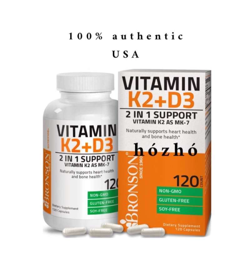 Promo bronson vitamin D3 K2 5000iu 90mcg MK7 120 capsules bone heart