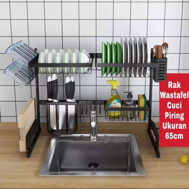 Promo Rak Wastafel Cuci Piring 65Cm + Ada Tempat Gelas - Sj821 Diskon