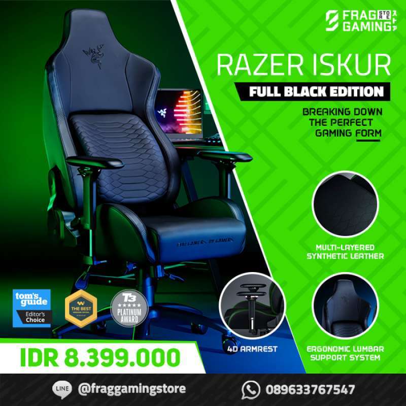 Promo RAZER Iskur Full Black Builtin Lumbar Support Gaming Chair