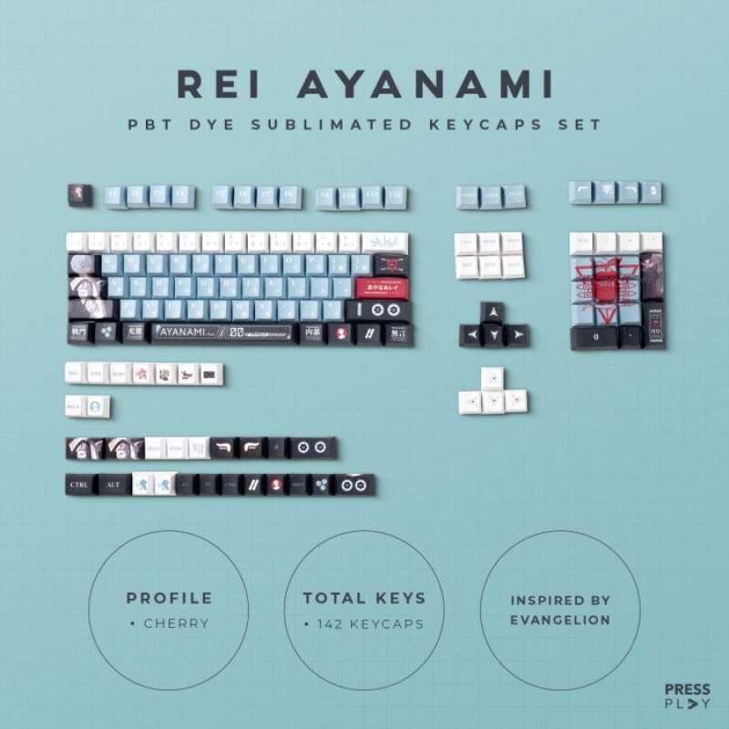 Promo Rei Ayanami EVANGELION PBT Dye Sub 142 Keycaps Mechanical ...