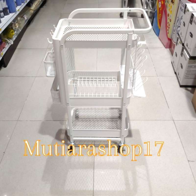 Promo Rak piring Troli 4 roda Full besi coating 3 tingkat - putih ...