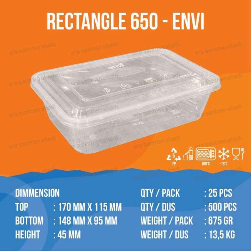 Jual (500 pcs) THINWALL RECTANGLE 650 ML MERK ENVI PER DUS di Seller ...