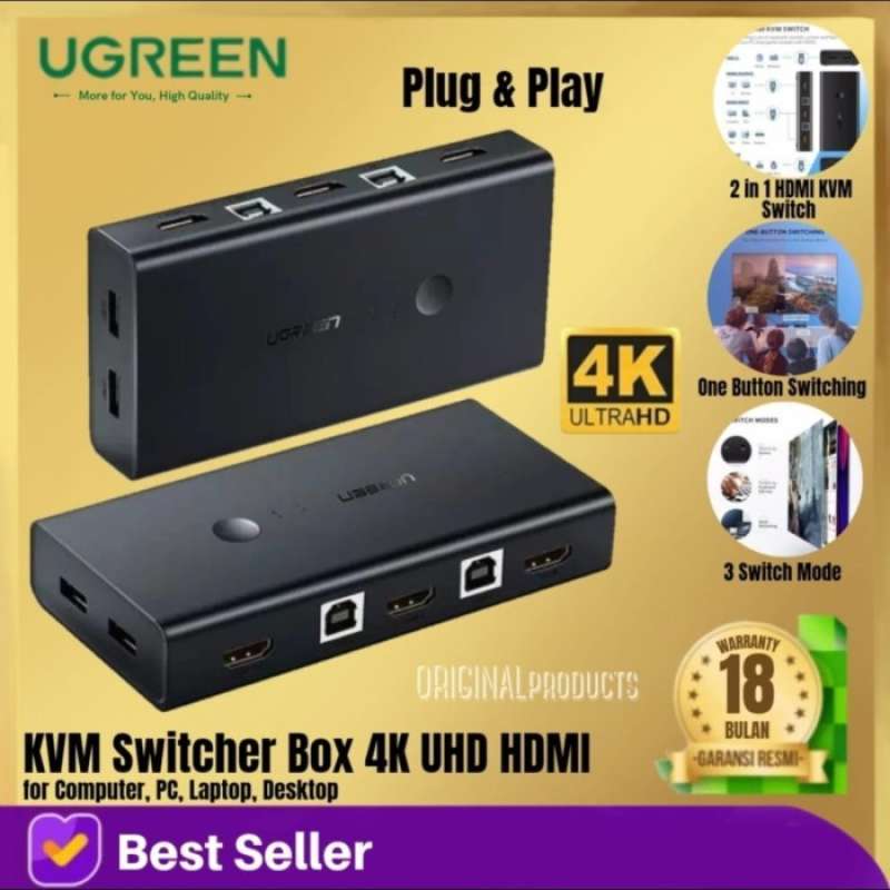 Promo Ugreen Kvm Switch 4K Uhd Hdmi Sharing Monitor Tv Led Usb Splitter