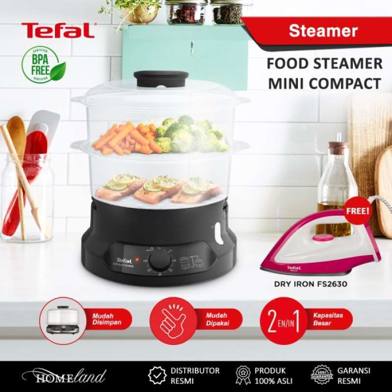Promo Tefal Food Steamer Mini Compact Vc139810 Pengukus Kukusan Diskon