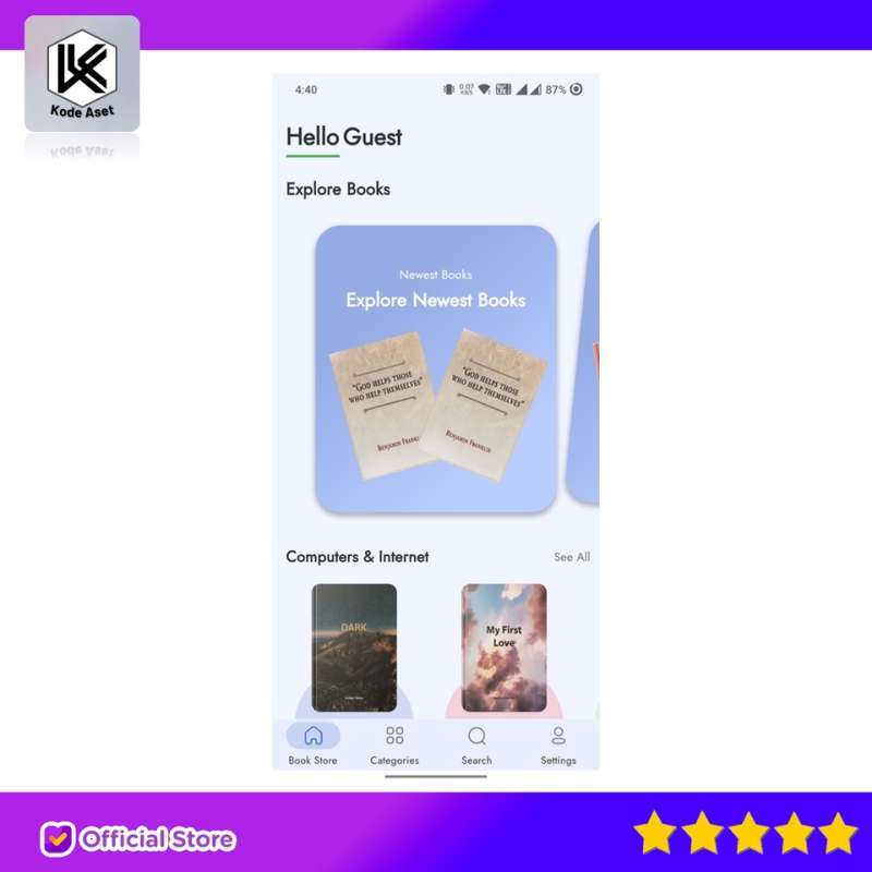 Jual Source Code Aplikasi Bookkart: Flutter 3.x Ebook Reader App For ...