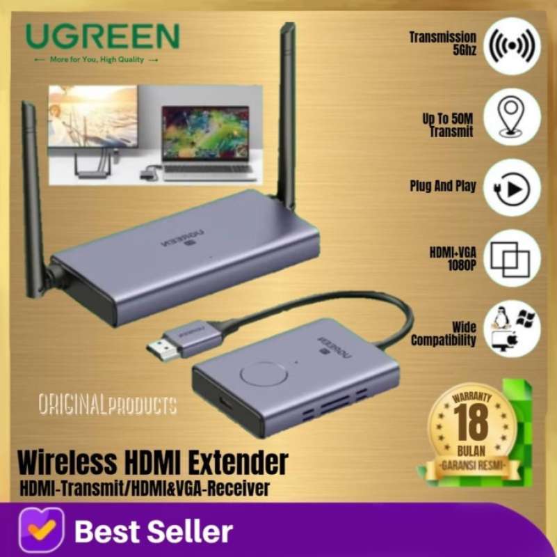 Promo Ugreen Wireless Hdmi Extender Video Transmitter Receiver Display