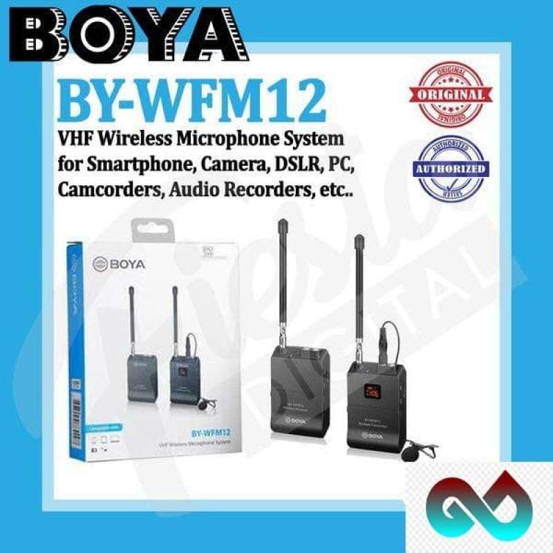 BOYA BY-WFM12 Microfono Wireless VHF A 12 Canali Per Smartphone, DSLR, Videocamere E PC – Sistema Lavalier Con Trasmettitore Dual MIC