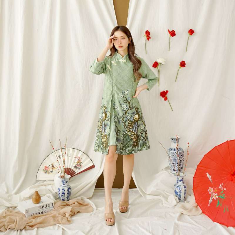 EF987 DRESS BATIK ORIGINAL MODERN DRESS CHEONGSAM IMLEK SATIN TRENDY SEMI  SUTRA