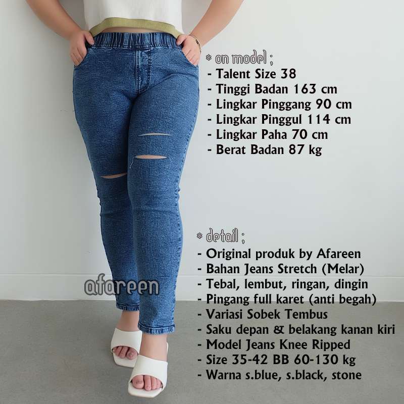 Afareen Celana Jeans Sobek Snow Wanita Pinggang Karet Legging Jeans Super  Jumbo Jeans Snow