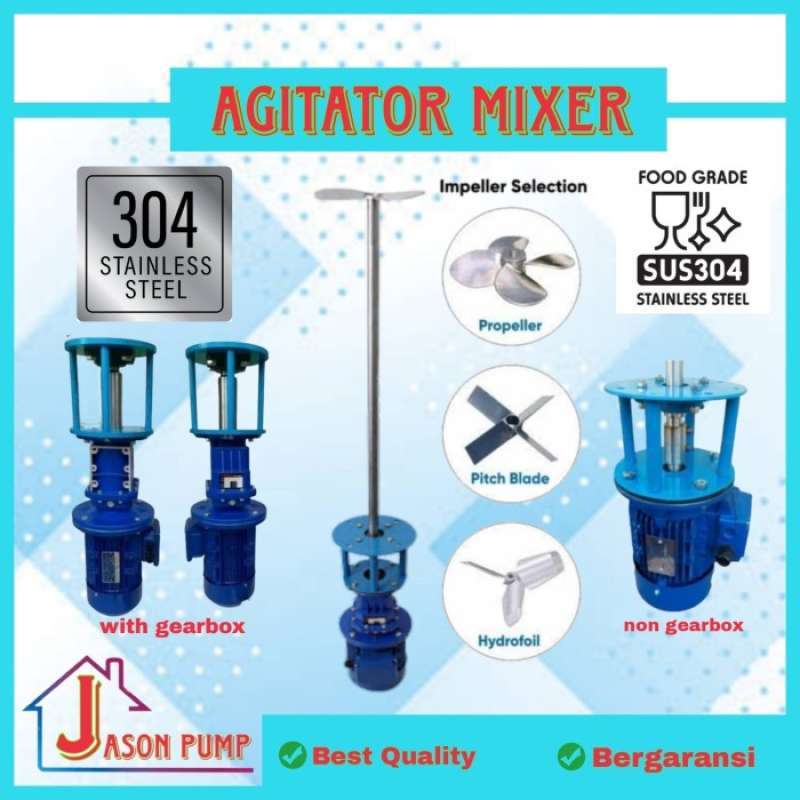 Promo Agitator Mixer Kimia SS304 0.75KW 1HP 1380RPM 3 Ph 4 Pole Mixer