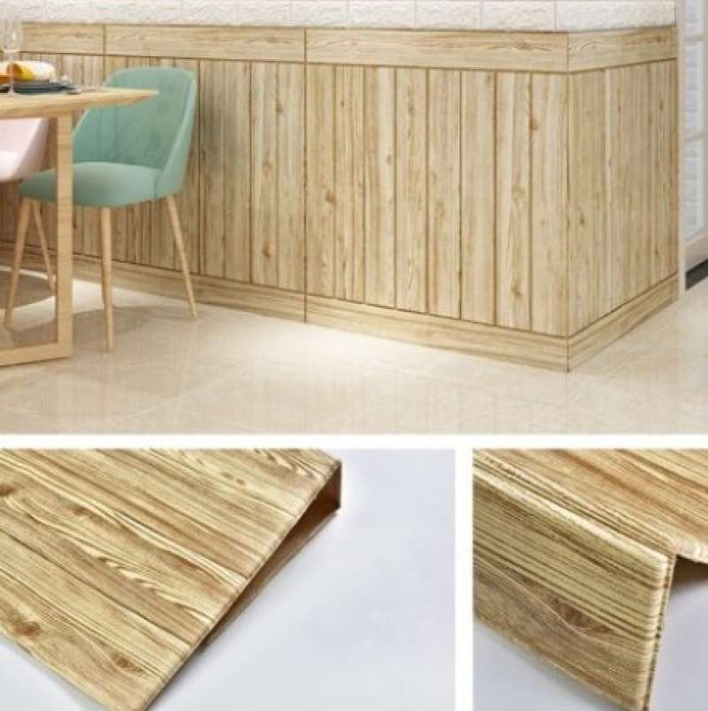 Jual 3D Wallpaper Dinding Foam Motif Batu Bata / Batik / Kayu Brick Foam Kayu Coklat(5mm di