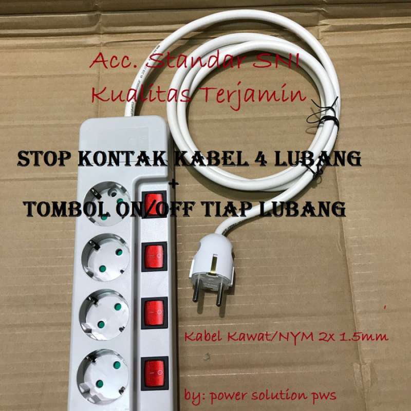 Promo Stop Kontak 4 lubang dengan tombol on/off tiap lubang + Kabel 1M ...