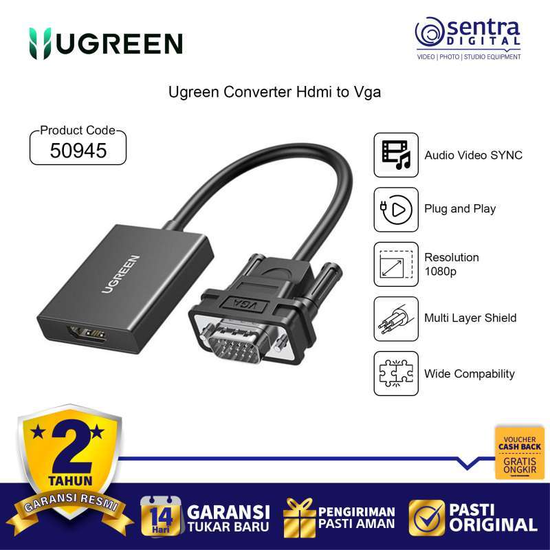 Ugreen Converter VGA to HDMI HD Audio Video PC Proyektor TV 50945 - Technical View