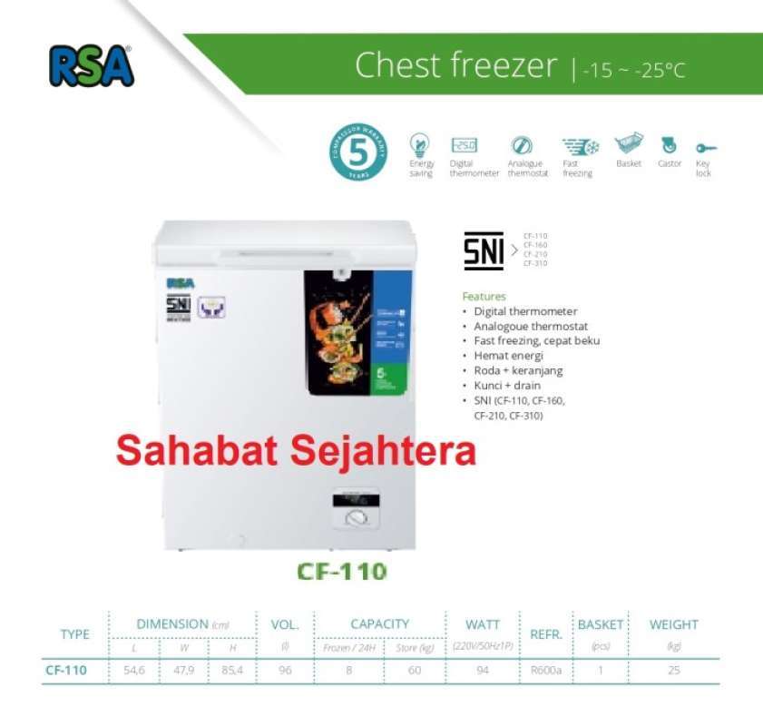 Promo Chest Freezer Rsa Cf 110 Box Freezer Diskon 23% Di Seller Cuanz ...
