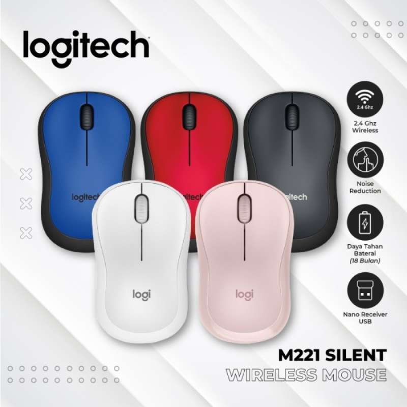 Promo 100 Produk Ori Silent Mouse Wireless M221 Logitech Tiga Warna