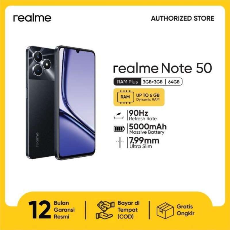 スマートフォン本体 Realm Note 50 3GB/64GB Black Smartphone Realme Note 50 RMX3834 3 GB de RAM/64 GB/Tela