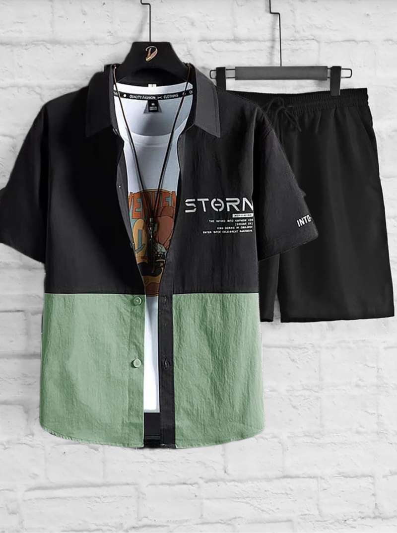 Setelan Satu set Kemeja STORN Dan Celana Pendek Pria Casual