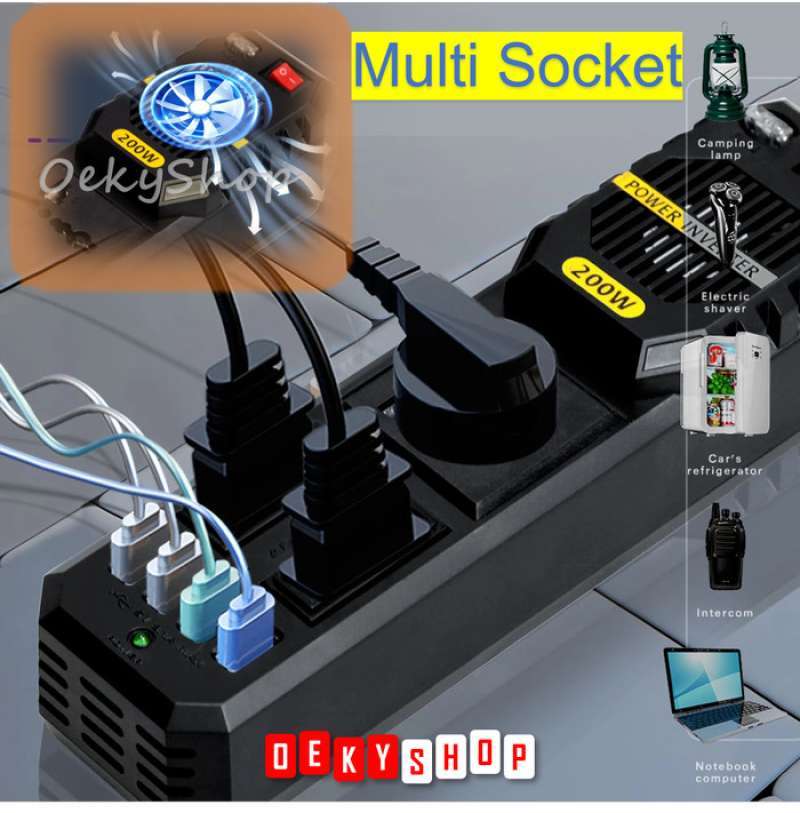 Promo Inverter Mobil Dc 12v To Ac 220v 200 Watt 4 Usb Port Diskon 33% ...