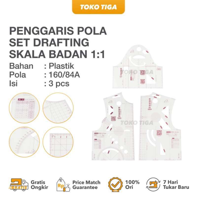 Jual Penggaris Pola Set Drafting Skala Badan 1:1 / Prototype Ruler 160 ...