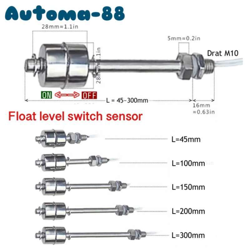 Jual Water Liquid Level Sensor Float Switch Stainless 45mm 100mm 200mm ...