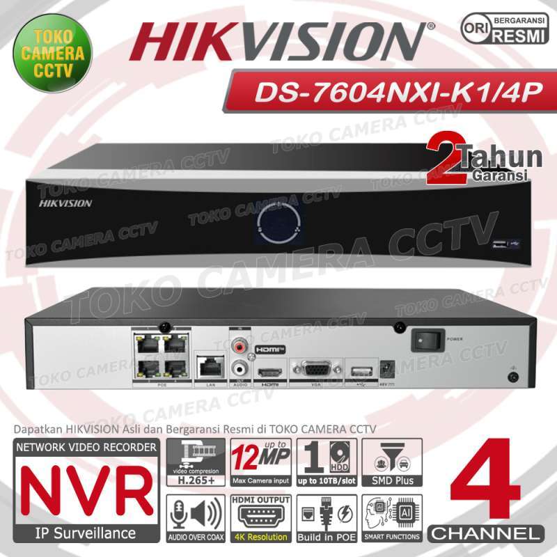 NVR HIKVISION CHANNEL DS-7604NXI-K1-4P NVR CCTV 4CH POE