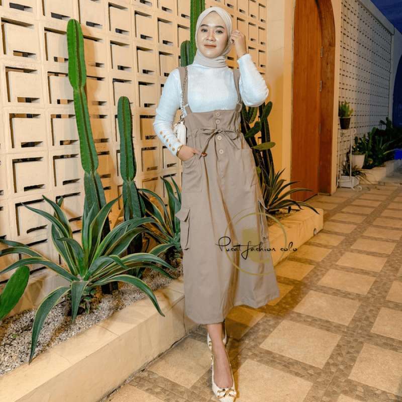Jennie Overall Jumpsuit Rok Kargo Wanita Twill Strech Polos Terbaru