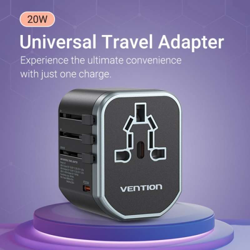 Promo Vention 3 Port Usb-a Usb Type C Universal Travel Adapter Fast ...