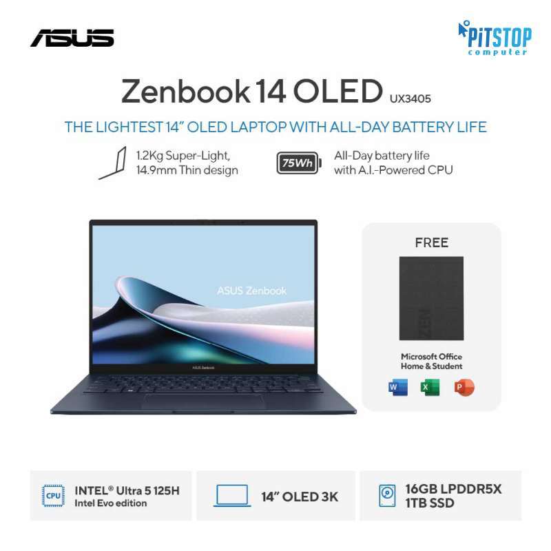 Asus Zenbook 14 OLED UX3405MA-OLEDS511 (Intel Core Ultra 5/ RAM 16GB/ 1TB  SSD/ OLED) INTEL EVO PLATFORM - Main Image