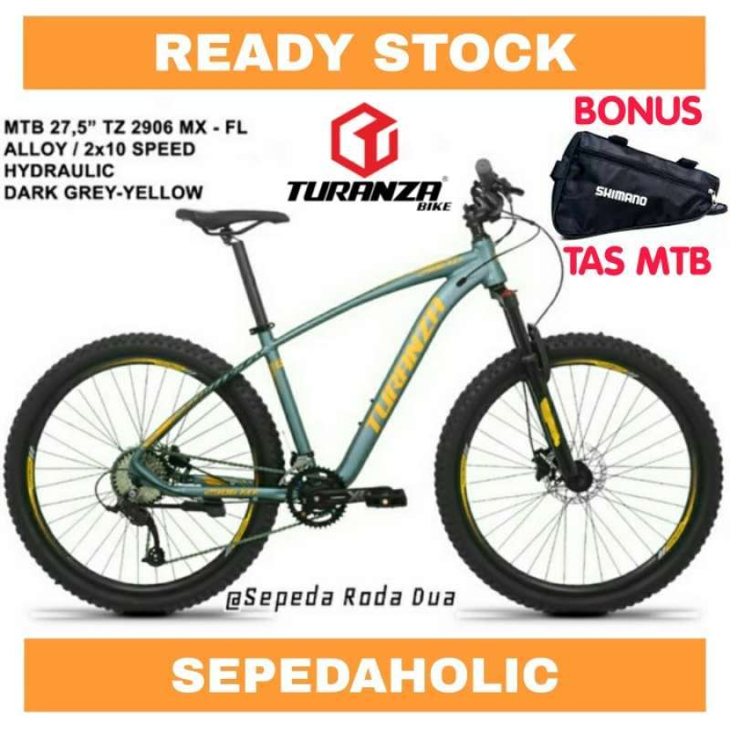 Promo Promo Sepedaung 27.5 Inch Mtb Turanza Tz 2906 Mx Fl Alloy Hidrolik Darkgrey Yellow Bonus Tas Mtb Diskon 50 Di Seller Bayanaka Rawa Buaya Kota Jakarta Barat Blibli
