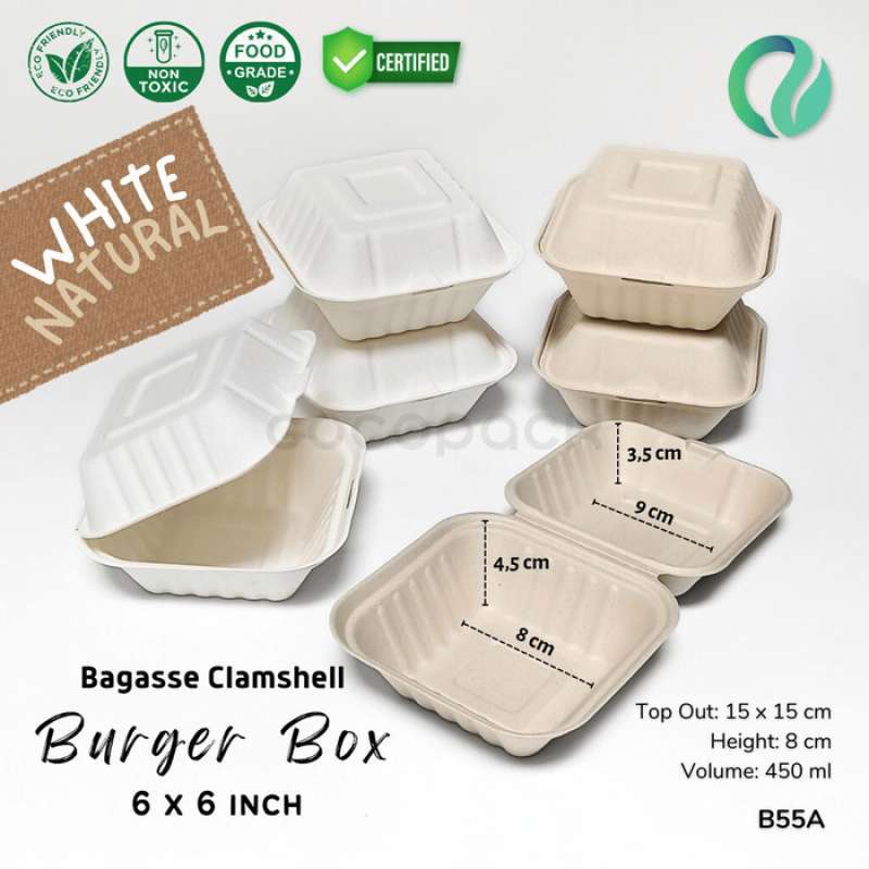 Jual (25pcs) Bagasse Clamshell 6 450ml Burger Box Sugarcane Food ...