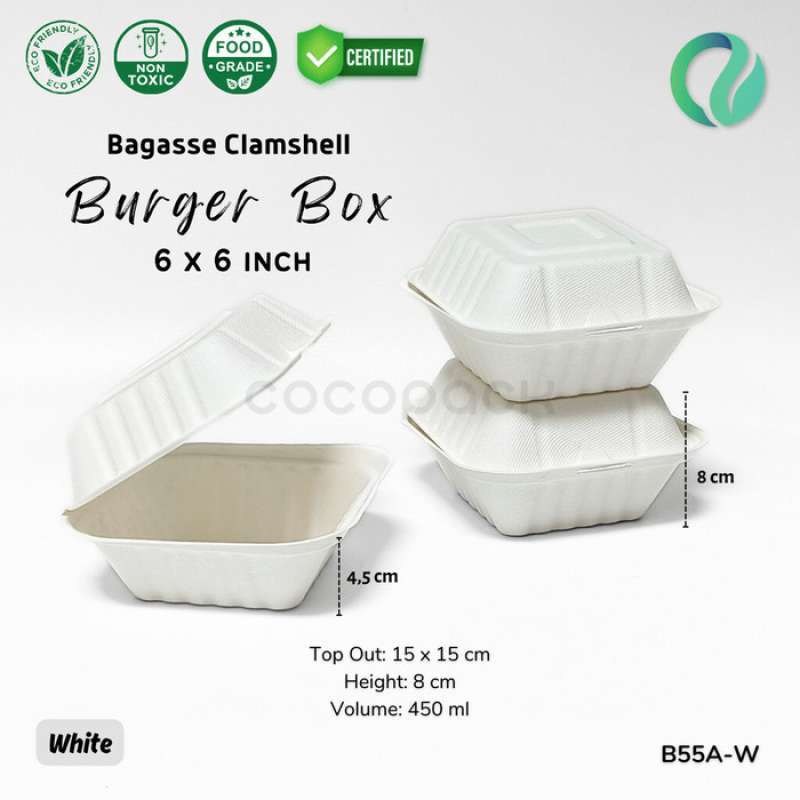 Jual (25pcs) Bagasse Clamshell 6 450ml Burger Box Sugarcane Food ...