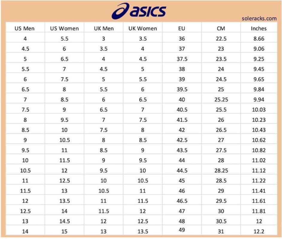 asics size compared to nike