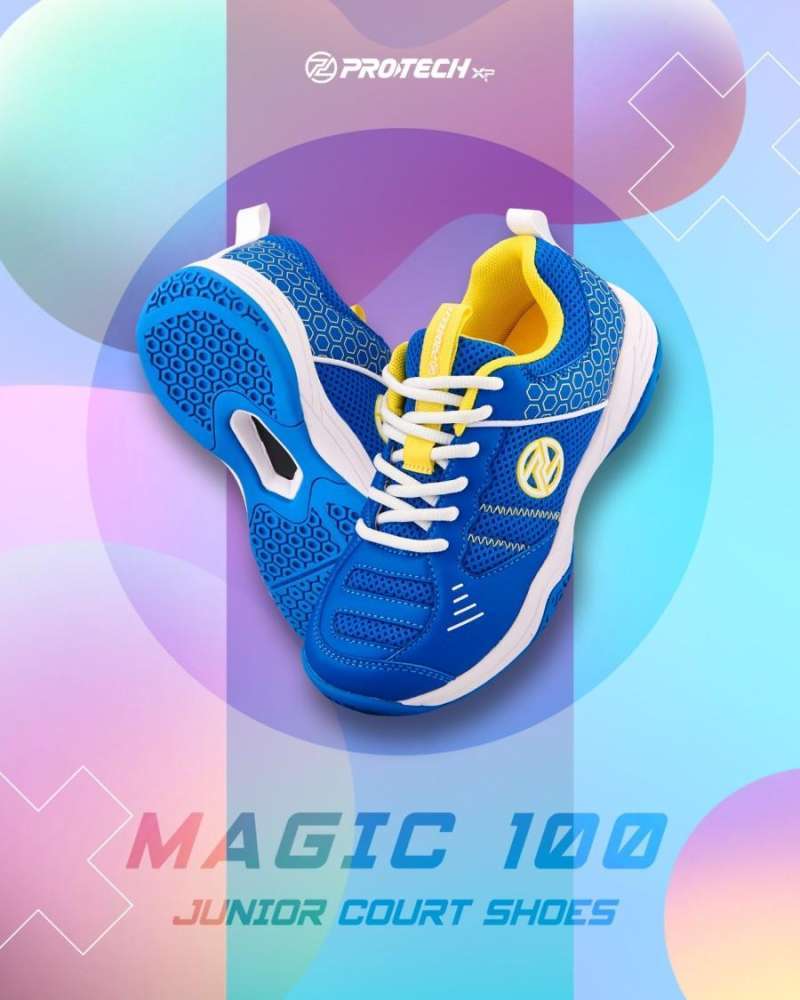 SEPATU BADMINTON ANAK PROTECH MAGIC 100 Blue| Junior Badminton Shoes