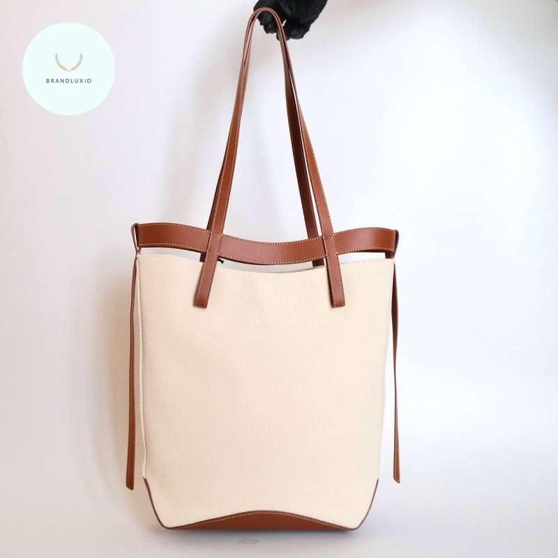 Jual Polene Ilo Canvas Tote Bag In Cognac Smooth Calf Leather Di
