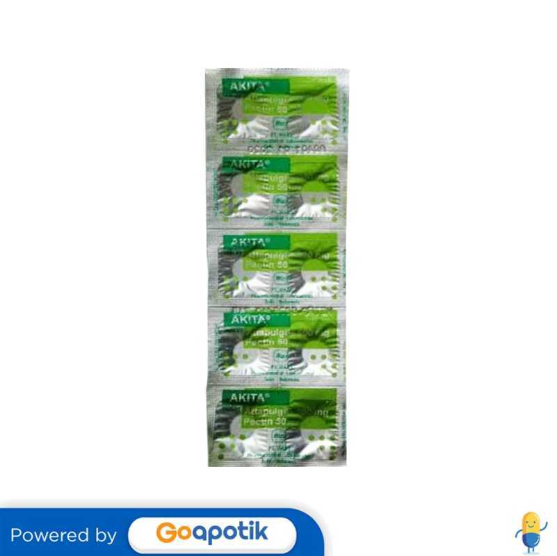 AKITA Tablet untuk Dewasa dan Anak di Atas 12 Tahun dengan 600 mg Attapulgit dan 50 mg Pektin, Kemasan Strip 10 Tablet. Ideal untuk Pengobatan Diare Tidak Diketahui Penyebabnya