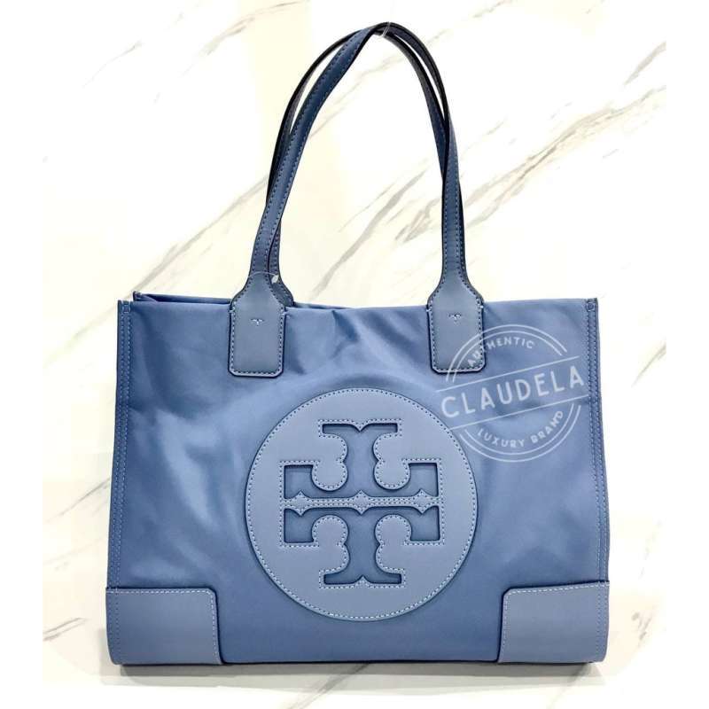 Tory Burch Ella Mini Nylon Tote mixed Leather in Bluewood