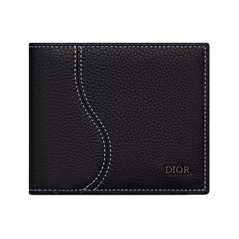 Christian Dior Saddle Bifold Wallet Flap Coin Inside Grained Marquetry Black
