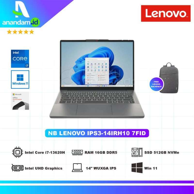 Lenovo Ideapad Slim 3, Laptop i7 13th Gen dengan RAM 16GB dan SSD 512GB, Layar 14, Untuk Pelajar dan Profesional dengan Audio Dolby dan Kamera HD