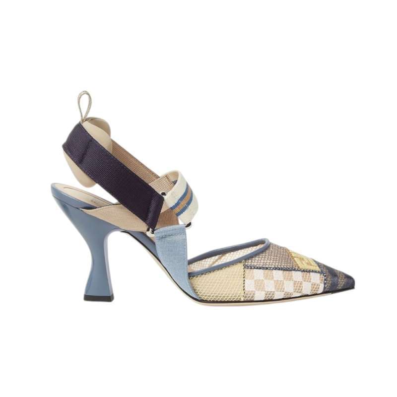 Fendi Colibri 85 Mesh Medium Heeled Slingbacks Blue