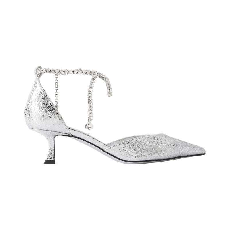 Promo Jimmy Choo Stevie 50 Crystal Glitter Slingback Pumps Silver