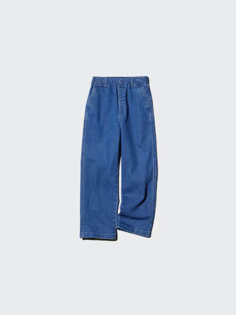 UNIQLO KIDS Celana panjang anak Rileks Stretch Denim Easy Pants blue