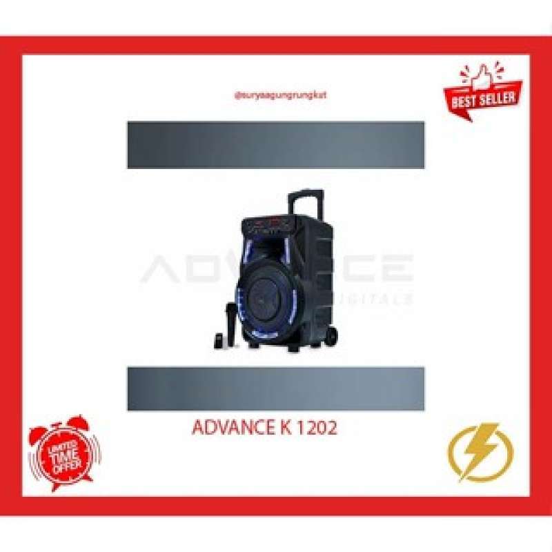 Advance K 1202 Portable Bluetooth Speaker for TV and Meetings, 12-Inch with USB, FM Radio, Remote Control, and LED Light. Perfect for Presentations and Seminars