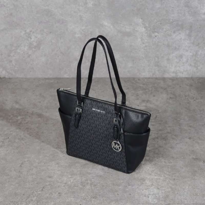 Promo Tas Michael Kors Charlotte Monogram Black Double Pocket Tote