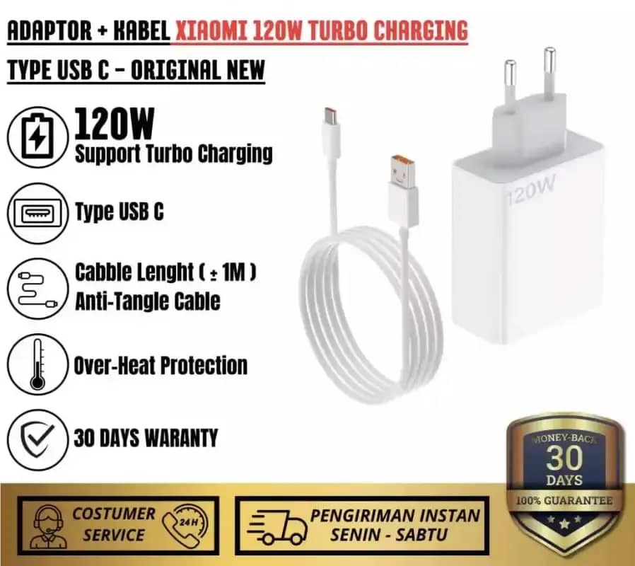 Charger XIAOMI 120W Turbo Charging Type A to C Original