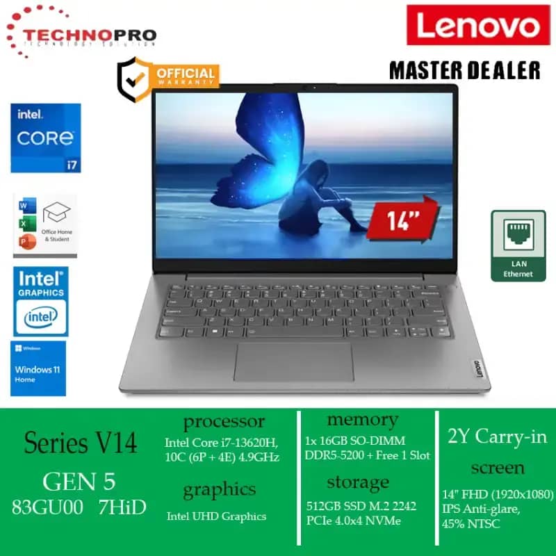 Jual Lenovo V14 G5 Irl 7hid || Intel Core I7-13620h Uhd Graphics